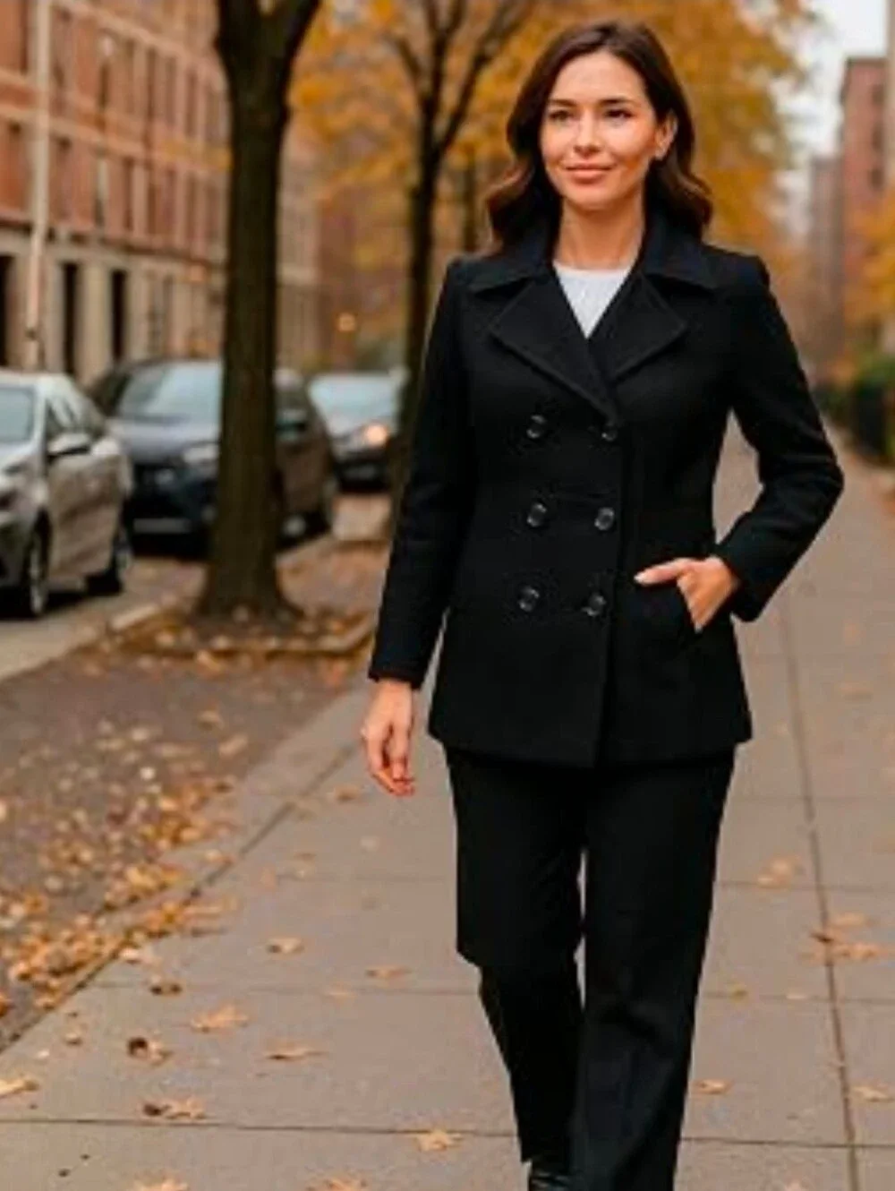 Women's MICHAEL Michael Kors Black Double-Breasted Peacoat Wool Blend XL